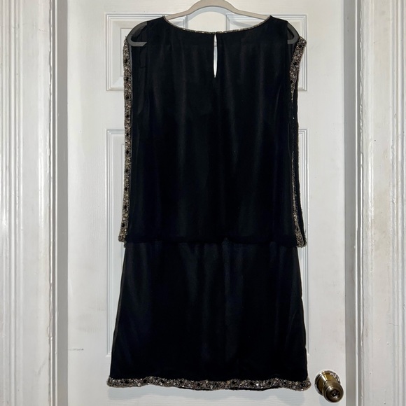 JKARA Black Fitted Mini Dress With Overlay Top and Beaded Details - Picture 2 of 3